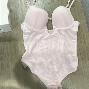 NWT mauve Sheer Bodysuit sheet with built in bra - Large with push-up